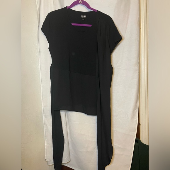 New York & Company SoHo Jeans Black Short Sleeve Top with Side Wrap EUC Size L - Picture 4 of 10